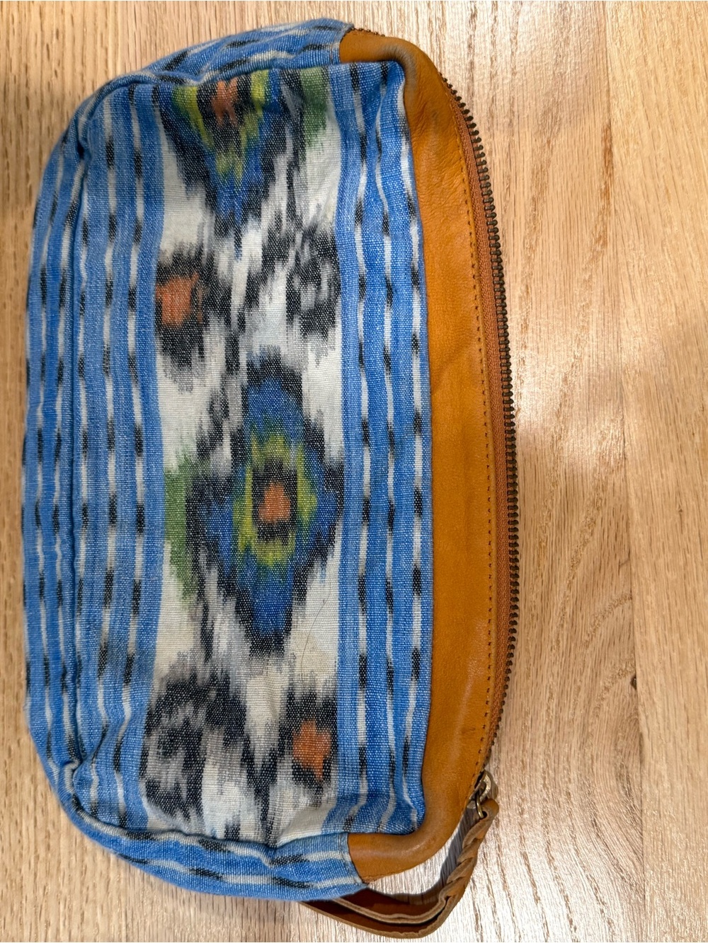Kerry Grima blue pattern small bag , with leather trim